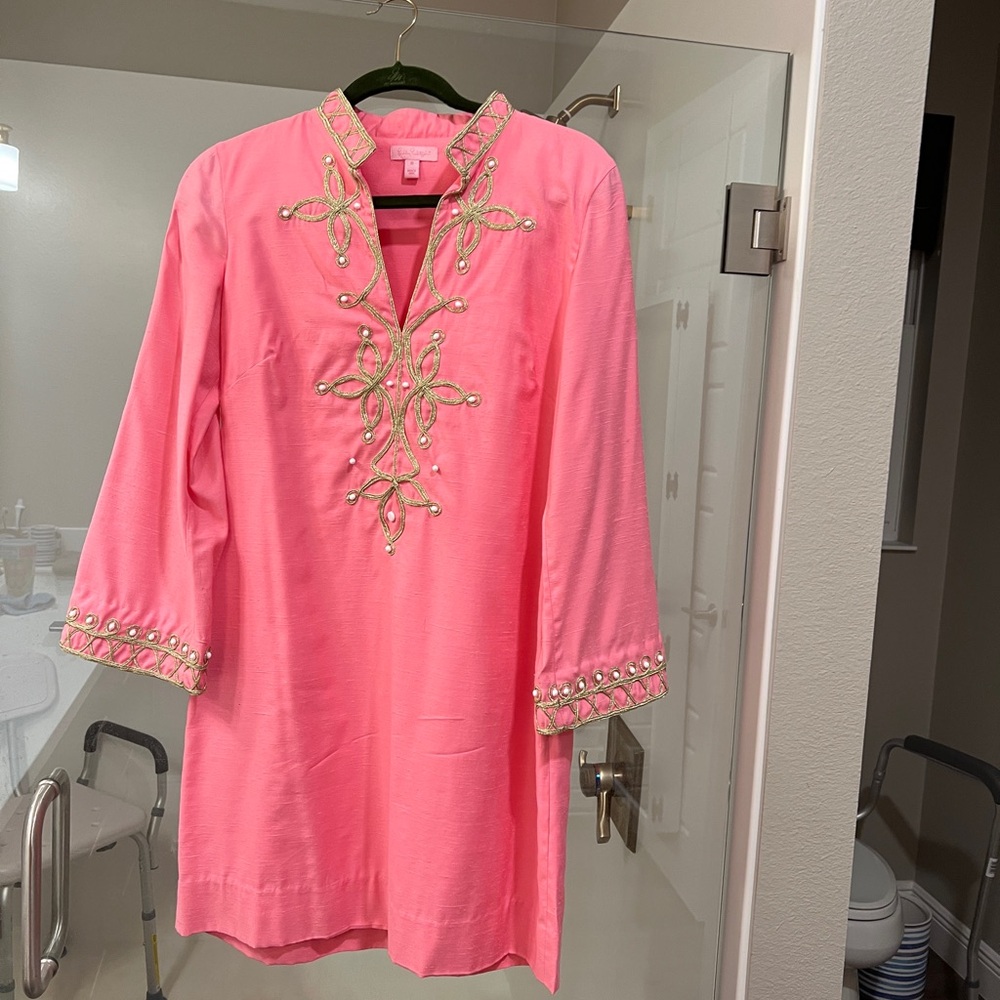 Lilly Pulitzer Pink Tunic Dress with Gold Embroidery
